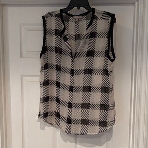 Banana Republic Black and Cream Plaid Blouse